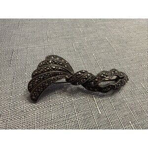 Sterling Silver 925 & Marcasite Brooch Bow Ribbon Vintage 1970’s Thailand Pin